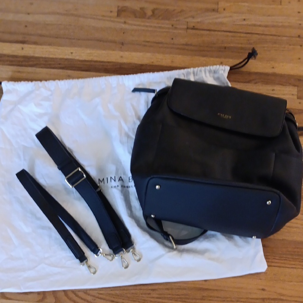 Mina Baie Kinney Vegan Leather Backpack Diaper Bag W/ Storage Bag,